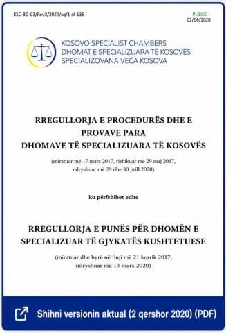 Rregullorja e Procedurës dhe e Provave para Dhomave të Specializuara të Kosovës